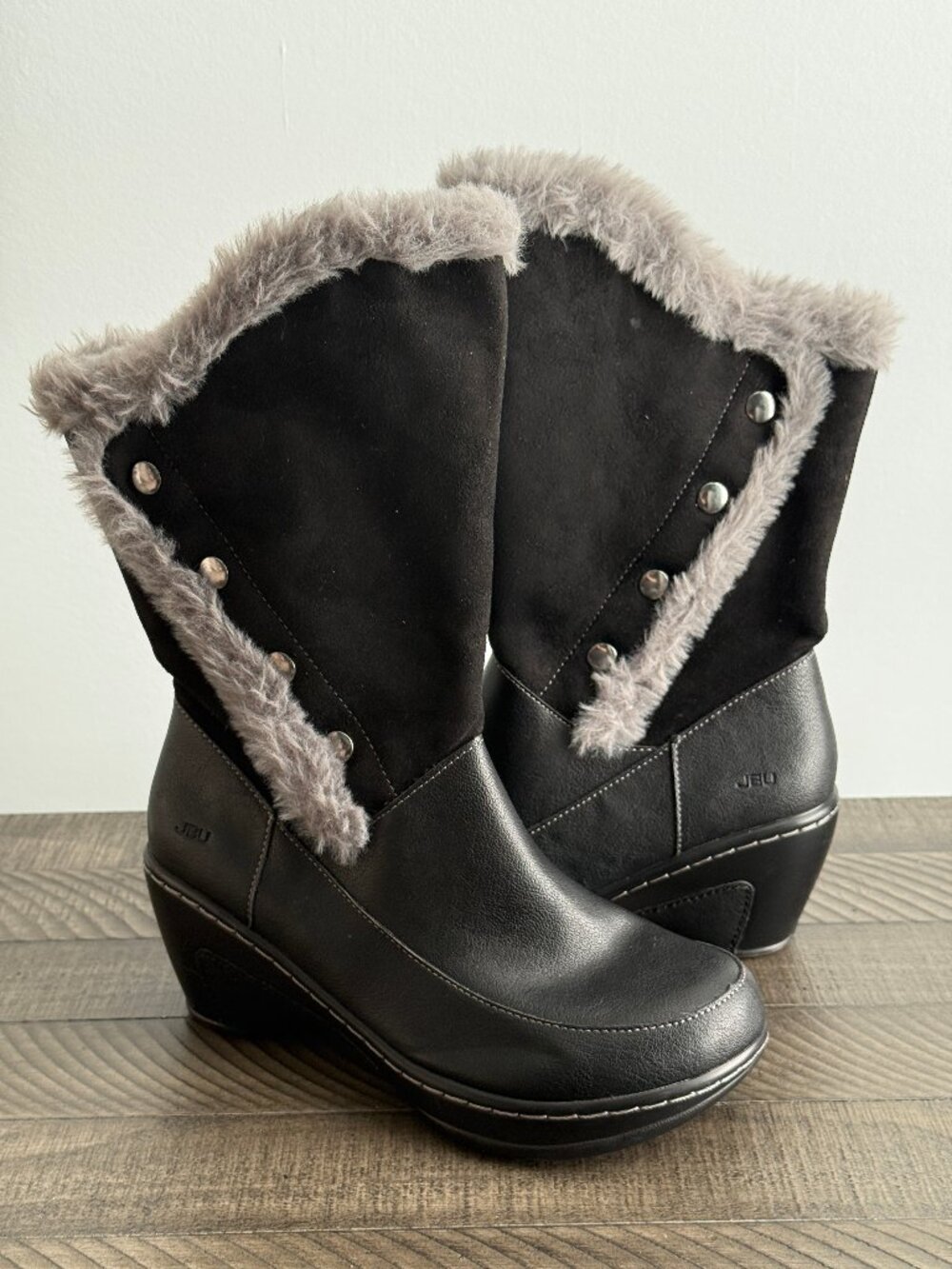JBU by Jambu "Camille" Faux Fur Lined Side Zip Wedge Mid-Calf Boots Wm Size 7M